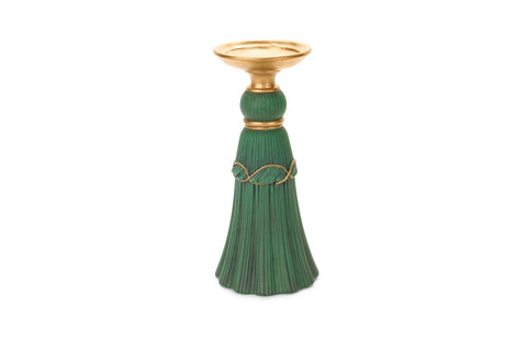 Nuvole di Stoffa Candelabro natalizio portacandela nappa in resina verde e oro D11 H25 cm