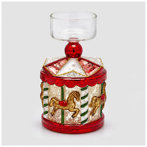 EDG Bougeoir carrousel de Noël en verre Ø7 H13 cm 2 coloris (1 unité)