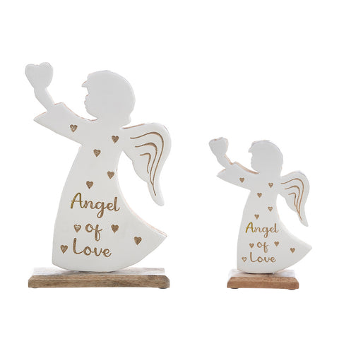 Blanc Mariclò Lot de 2 figurines de Noël, anges en bois "Holly" 23x5x32 cm