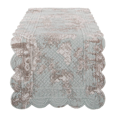 Blanc Mariclò Runner in cotone verde acqua "Toile Du Borgo" 45x140 cm