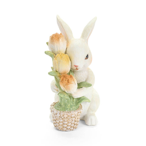 Nuvole di Stoffa Statuina Coniglio pasquale in resina con tulipani H11/10.5 cm 2 varianti(1 unità)