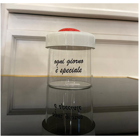 Chiaraela Cilindro medio con dedica e Cuore puzzle rosso D7xH10 cm