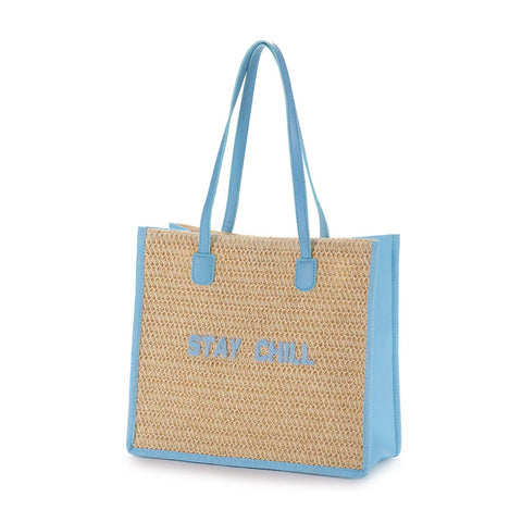 Henriette Borsa da mare + pochette "Stay Chill" in paglia 40x34x16 cm