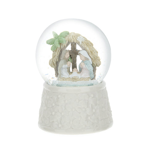 Hervit Water/snow ball Holy family/palms porcelain base 6.5xh10 cm