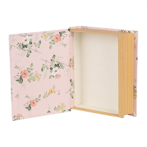Clayre & Eef Scatola Libro contenitore in cartone rosa con fiori 17x14x5 cm