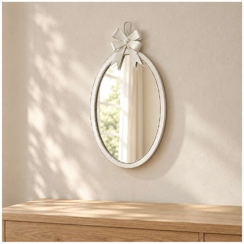 Mathilde M Specchio ovale da parete in metallo anticato bianco 21,5xH41,5 cm
