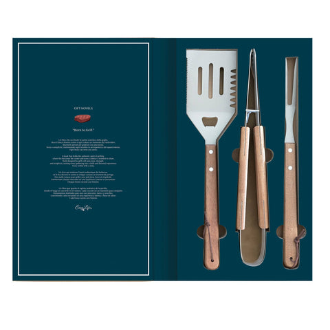 Easy life Idea Regalo Set BBQ Barbecue 3 pezzi in box "Gift Novels"
