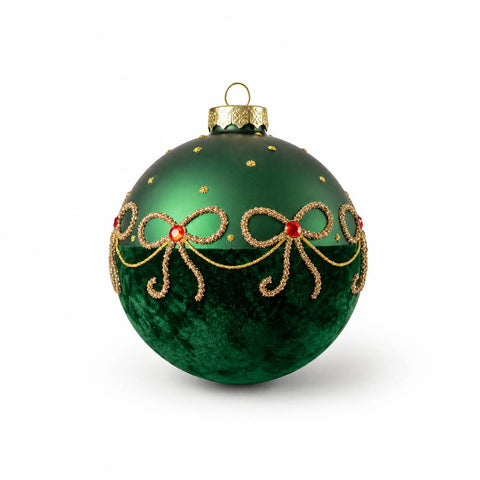 Fiori di Lena Sfera di natale effetto velluto e fiocchi D15 cm 2 varianti(1 unità)