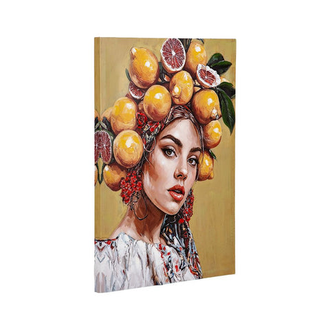 Eurolamp Quadro su tela Donna con limoni gialli 50x3,5x70 cm
