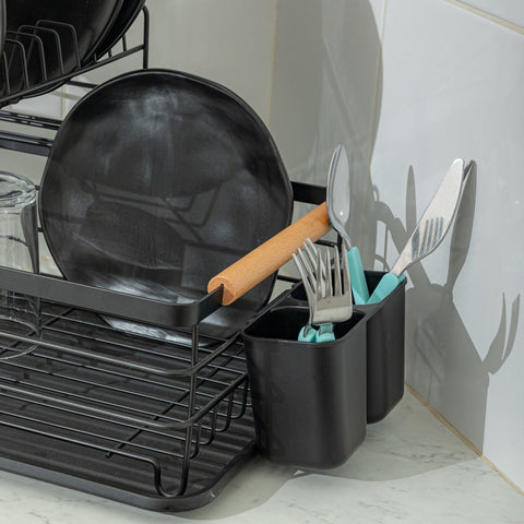 Estia Home Scolapiatti a 2 livelli in metallo e manici in bamboo 41x30xH20 cm