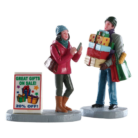 LEMAX Set of 2 "Shopping Teamwork" characters in polyresin H7.1 cm