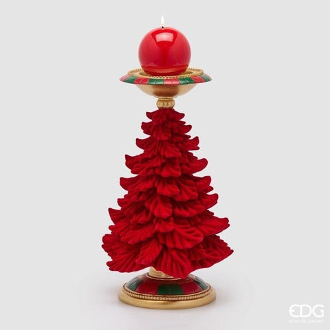 EDG Portacandela di natale albero vellutato rosso Ø19 H36 cm