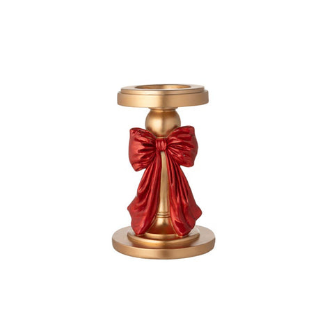 L'arte di Nacchi Portacandela con fiocco resina oro e rosso D16 H23.5 cm