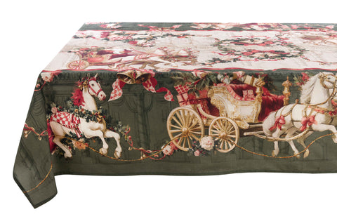Blanc Mariclò Tovaglia 18 posti CALESSI E CALESSINI copritavolo rettangolare natalizia in cotone 160x320 cm