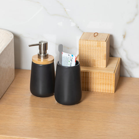 Estia Home Dispenser sapone in dolomite nero e bamboo 360 ml