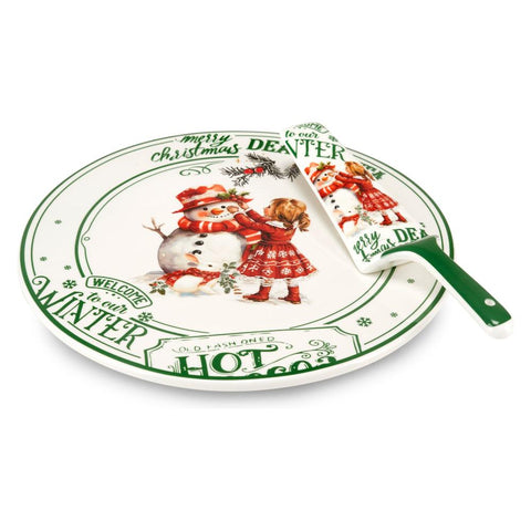 Assiette à gâteau de Noël en porcelaine délavée avec pelle « Susy » D30 cm