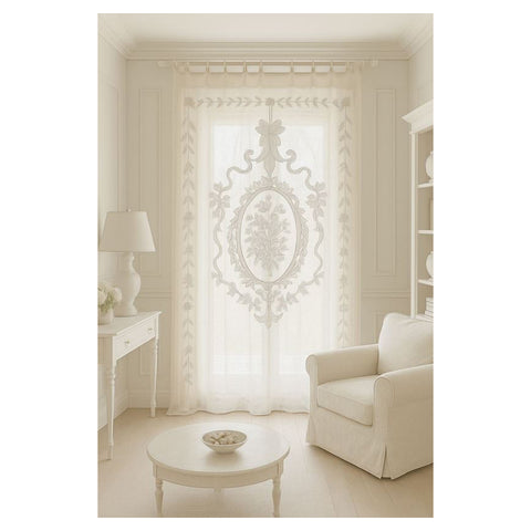 Mia per te Set 2 Tende in lino avorio ricamo floreale "Afrodite" 150x290 cm