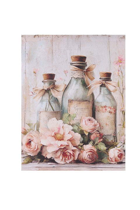 Nuvole di Stoffa Quadro canvas bottiglie con fiori, Shabby Chic 27x35 cm 2 varianti(1 unità) - Angelica Home Stabia