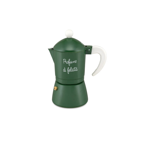 La Porcellana Bianca Moka da 3 tazze in metallo verde "Gli Onesti" 9x18 cm