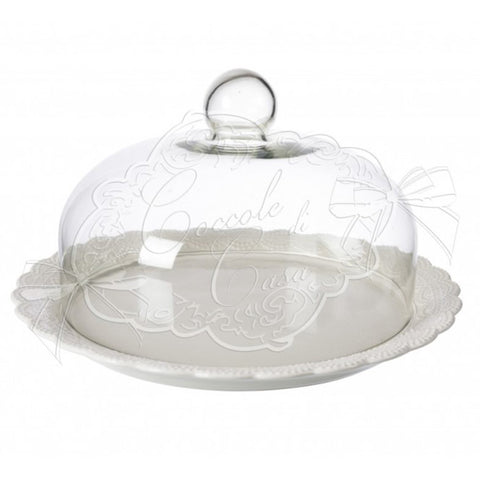 Coccole di Casa Ceramic cake pan with "Elegant" Shabby Chic dome D32xH20 cm