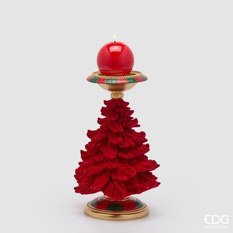 EDG Portacandela di natale albero vellutato rosso Ø19 H31 cm
