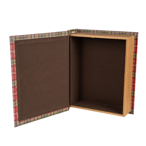 Clayre & Eef Set 3 Scatole Libri natalizi contenitori in legno scozzese