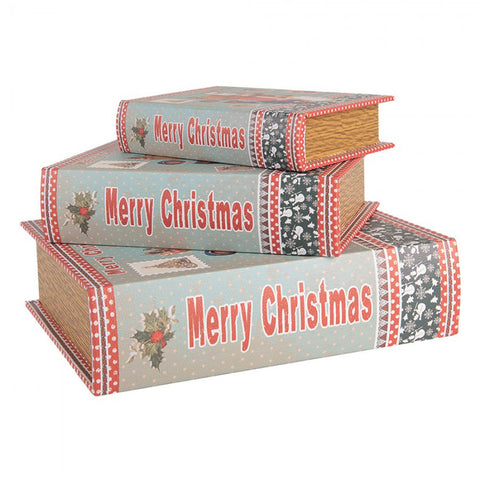 Clayre & Eef Set 3 Scatole Libri natalizi contenitori in legno