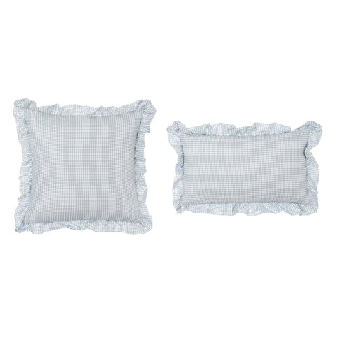Blanc Mariclò Set of 2 decorative green cushions with ruffle "Sogno Vichy" 30x50 cm - 45x45 cm
