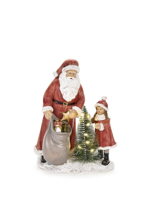 Cloth Clouds Santa Claus and little girl led lights "Christmas card" 15x11x18.5 cm
