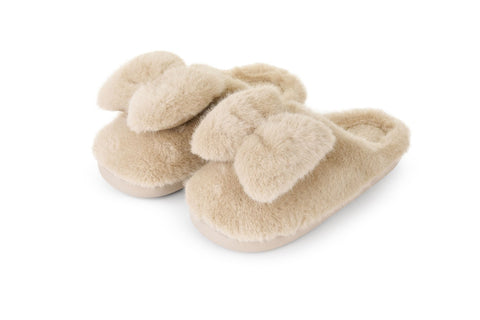 Chaussons en tissu beiges à nœud « Darling » pour femme