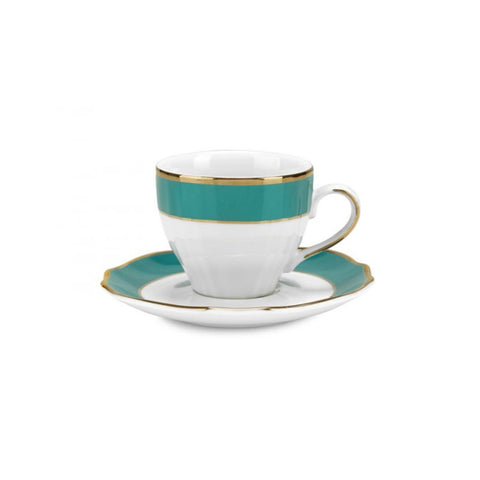 Fade Set 6 tazzine da caffè filo oro in porcellana bianco/turchese "Vivienne" 90 ml
