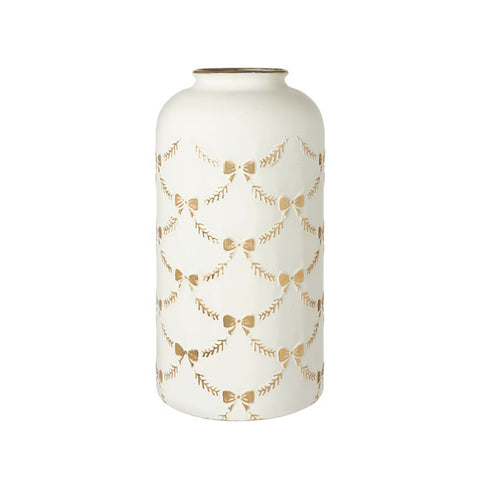 L'arte di Nacchi Vaso Portafiori con fiocchi metallo bianco oro D25 H49 cm