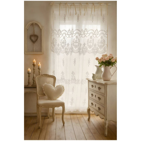 Mia per te Set 2 Tende in lino naturale ricamo floreale "Chloè" 150xH250 cm