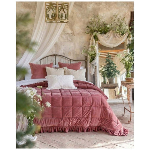 Blanc Mariclò Trapunta matrimoniale invernale in velluto rosa malva "Diamante" 260x260 cm