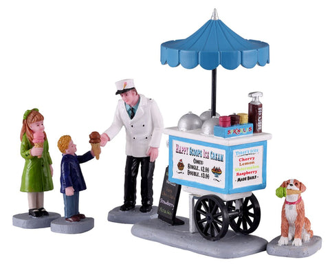 LEMAX Set 5 personaggi Carretto dei gelati Happy Scoops in resina H10.5 cm