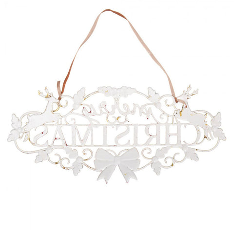 Clayre & Eef Targa natalizia decoro da appendere MERRY CHRISTMAS metallo 70x1x34 cm