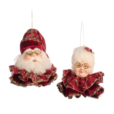 VICT.BROC.SANTA/MRS CLAUS HEAD ORN BURG/GLD 16CM
