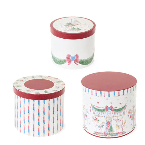 Lot de 3 boîtes carrousel de Noël en tissu Nuages ​​20/23/26 cm