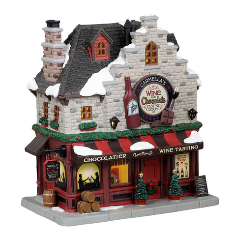 LEMAX LED illuminated building "Carmella's Wine And Chocolate Tasting Room" in porcelain H18 x 17 x 10.5 cm