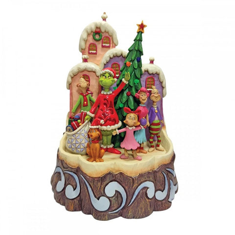 Enesco Statuina natalizia illuminata Grinch con personaggi "Jim Shore"