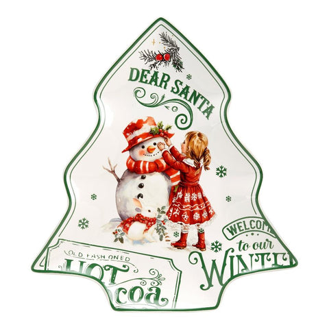 Plateau en porcelaine sapin de Noël "Susy" 30x28 cm