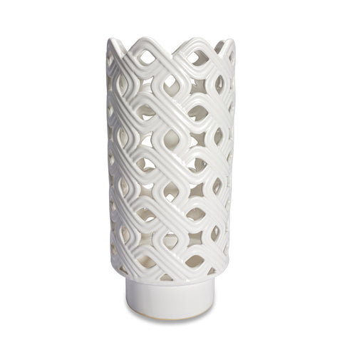 Henriette "Intrecci" perforated white ceramic flower vase D17xH39 cm