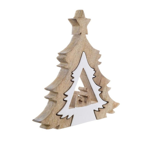 Blanc Mariclò Décoration de Noël Sapin de Noël en bois 25x4xH26 cm