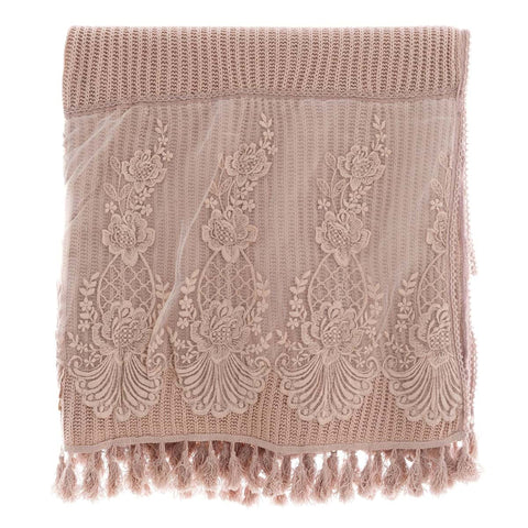 Blanc Mariclò Pink cotton bedspread with "Dentelle" Shabby lace 135x175 cm