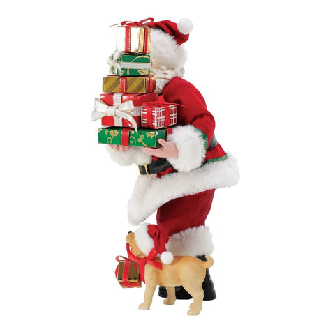 Department 56 Statuina Babbo natale in resina con cagnolino "Furry Helper" 17.5x14xH26.5 cm