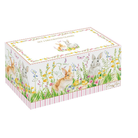 Easy Life Set 2 Bicchieri di pasqua in vetro con conigli "Happy Easter" 500 ml
