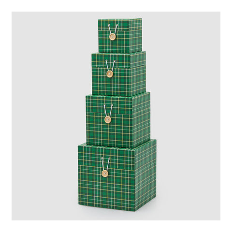 EDG Set 4 Scatole natalizie scozzese verde 12/15/18/22 cm