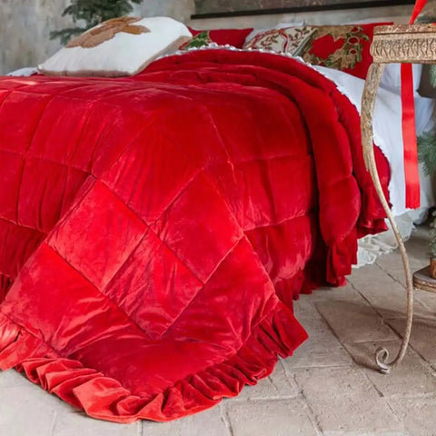 Blanc Mariclò Trapunta matrimoniale invernale in velluto rosso "Diamante" 260x260 cm