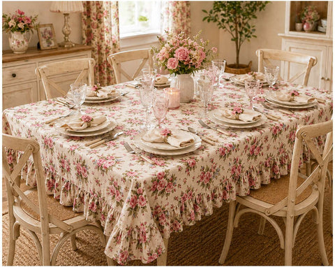 Clodette Tovaglia 6 posti in cotone con balze "Annette" 140x220 cm