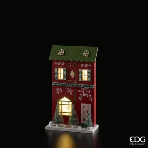 EDG casetta decoro natalizio con LED in legno 16,5x7,5xH27,5 cm